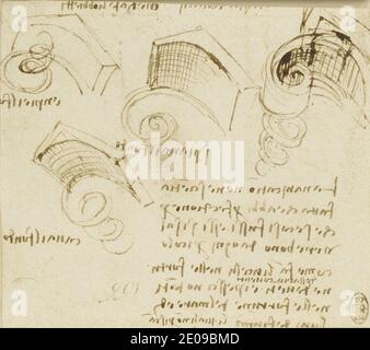 Leonardo da Vinci - recto Studi sui vortici. Foto Stock