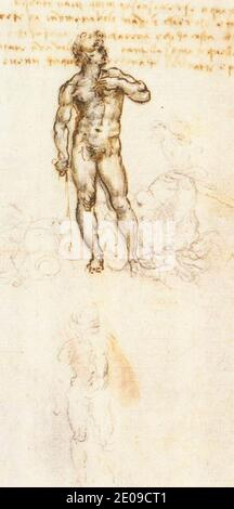 Leonardo da vinci, Studio del David di Michelangelo (dettaglio). Foto Stock