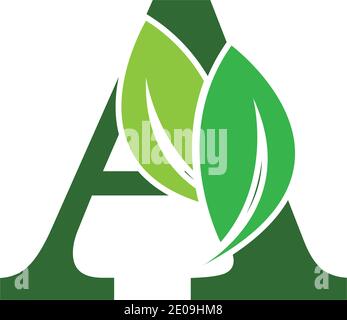 Verde eco lettere UN logo con foglie. /symbol / alfabeto / botanico / naturale lettera verde A con logo foglia modello di disegno illustrazione Illustrazione Vettoriale