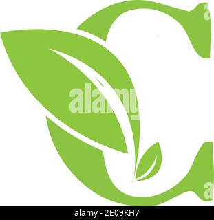 Logo verde eco C con foglie. /symbol / alfabeto / botanico / naturale lettera C eco foglie logo icona design elementi modello Illustrazione Vettoriale