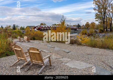 Prince's Island Park, paesaggio autunnale nel centro di Calgary, Alberta, Canada. Foto Stock