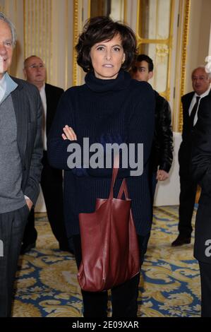 Ines de la Fressange in occasione di una cerimonia di premiazione di Jean-Paul Goude e Jean-Marie Perier presso la sede del Ministero della Cultura, a Parigi, Francia, l'8 febbraio 2012. Foto di Alban Wyters/ABACAPRESS.COM Foto Stock