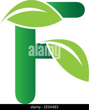 Lettera iniziale F con logo foglia, lettera verde foglia ecologica F modello di design del logo Illustrazione Vettoriale