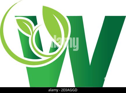 Modello vettoriale di progettazione con logo Letter W Leaf Illustrazione Vettoriale
