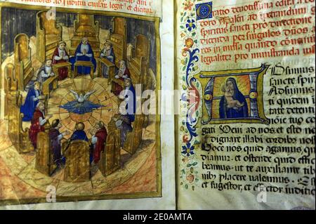 Il Tribunale del papa : il Libro dei giuramenti dei giudici della Sacra Rota Romana è presentato alla mostra 'Lux in Arcana, l'Archivio Segreto Vaticano si rivela' a Roma, Italia, il 29 febbraio 2012. Cento documenti originali e inestimabili selezionati tra i tesori conservati e custoditi per secoli dall'Archivio Segreto Vaticano vanno in mostra per la prima volta. Sarà la prima e forse l'unica volta nella storia che lasceranno i confini delle mura della Città del Vaticano. E lo faranno per essere ospitati e esposti nelle bellissime sale dei Musei Capitolini di Roma. Foto Stock