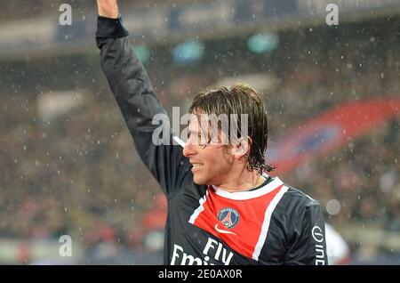 Maxwell di PSG durante la prima partita di calcio della Francia, Paris Saint-Germain vs Ajaccio al Parc des Princes di Parigi, Francia, il 4 marzo 2012. PSG ha vinto 4-1. Foto di Thierry Plessis/ABACAPRESS.COM Foto Stock