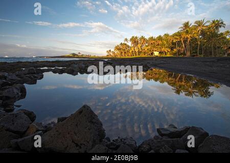 Spiaggia di Punalu'u, costa meridionale, Big Island, Hawaii Foto Stock