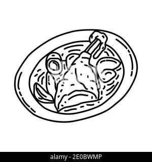 Coq au vin France Food Set di icone disegnate a mano Vector. Illustrazione Vettoriale