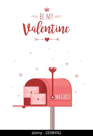 Biglietto d'auguri di San Valentino con casella postale. Casella postale con lettere d'amore. Sia il mio Valentine. Illustrazione Vettoriale
