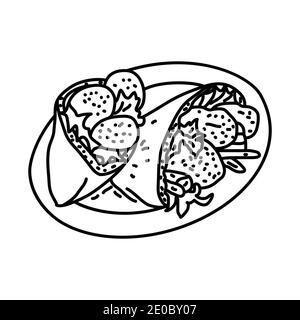 Falafel Arabia Saudita cibo disegnato a mano insieme di icone Vector. Illustrazione Vettoriale