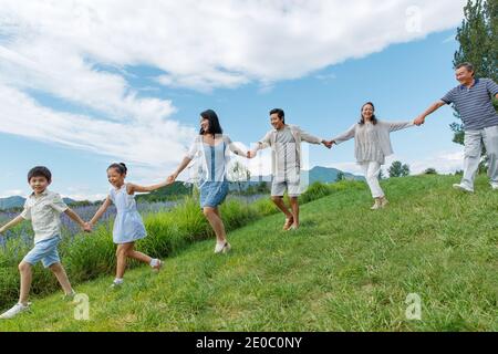 La felicità della famiglia nei sobborghi Foto Stock