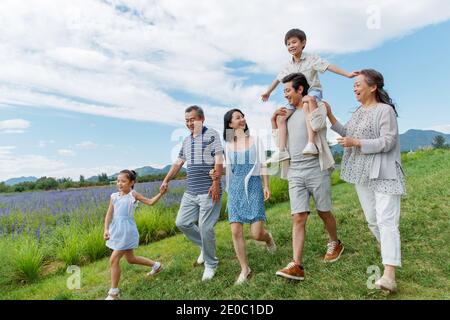 La felicità della famiglia nei sobborghi Foto Stock