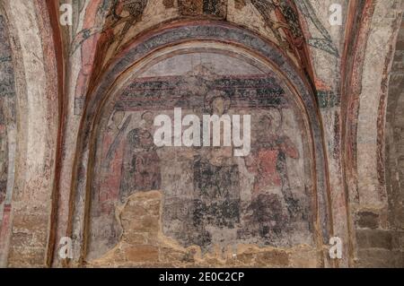 Pitture murali, Canonatura di Sant Vicenç, Castello di Cardona, Catalogna, Spagna Foto Stock