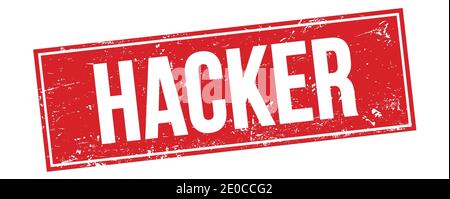 Testo HACKER sul simbolo rosso grugnoso del timbro rettangolare. Foto Stock