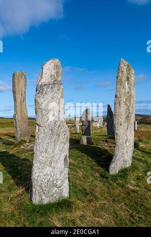 Pietre Callanish, pietre in piedi dell'era neolitica, Isola di Lewis, Ebridi esterne, Scozia, Regno Unito, Europa Foto Stock