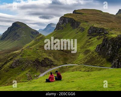 Paesaggi montani, Landslip di Quiraing, Isola di Skye, Ebridi interne, Scozia, Regno Unito, Europa Foto Stock
