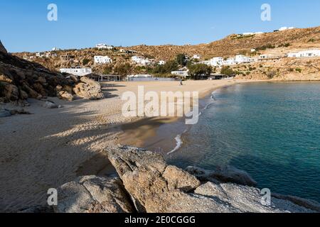 Spiaggia deserta Super Paradise, Mykonos, Cicladi, Grecia, Europa Foto Stock