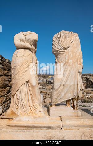 Delos, Patrimonio dell'Umanità dell'UNESCO, vicino a Mykonos, Cicladi, Isole greche, Grecia, Europa Foto Stock