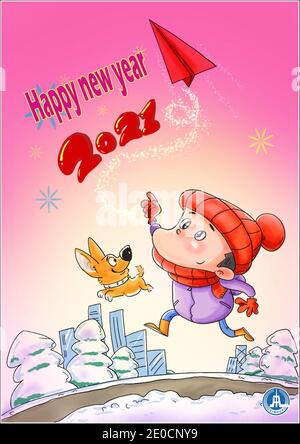 Pechino, Cina. 31 dicembre 2020. Il cartoon mostra i migliori auguri alle persone di tutto il mondo mentre il nuovo anno si avvicina. Credit: Wang Peng/Xinhua/Alamy Live News Foto Stock