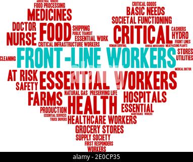 I lavoratori di front-line hanno un fumetto su sfondo bianco. Illustrazione Vettoriale