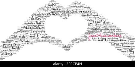 I lavoratori di front-line hanno un fumetto su sfondo bianco. Illustrazione Vettoriale