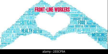 I lavoratori di front-line hanno un fumetto su sfondo bianco. Illustrazione Vettoriale