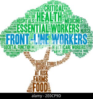 I lavoratori di front-line hanno un fumetto su sfondo bianco. Illustrazione Vettoriale