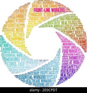 I lavoratori di front-line hanno un fumetto su sfondo bianco. Illustrazione Vettoriale