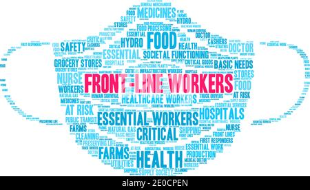 I lavoratori di front-line hanno un fumetto su sfondo bianco. Illustrazione Vettoriale