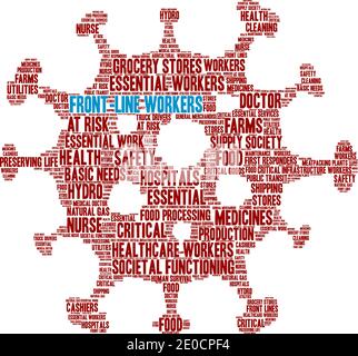 I lavoratori di front-line hanno un fumetto su sfondo bianco. Illustrazione Vettoriale