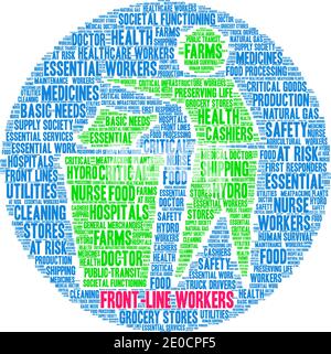 I lavoratori di front-line hanno un fumetto su sfondo bianco. Illustrazione Vettoriale