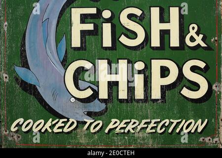 GRAN BRETAGNA / Inghilterra / Brighton/segno di fish and chips Foto Stock