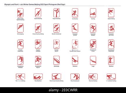 (201231) -- PECHINO, 31 dicembre 2020 (Xinhua) -- l'immagine dei pittogrammi sportivi (segno rosso) per i Giochi Olimpici e Paralimpici invernali Pechino 2022 è rilasciata dal Comitato organizzatore di Pechino 2022 a Pechino, capitale della Cina, il 31 dicembre 2020. (Pechino 2022 Comitato organizzatore/Handout via Xinhua) Foto Stock