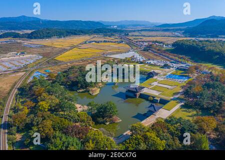 Veduta aerea dello stagno di Anapji a Gyeongju, Repubblica di Corea Foto Stock