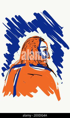 Illustrazione vettoriale del maschio di mezza età con i capelli rossi e. barba su sfondo blu Foto Stock