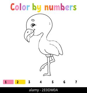 Color by numbers. Coloring book for kids. Cheerful character. Vector illustration. Cute cartoon style. Hand drawn. Fantasy page for children. Isolated Stock Vector