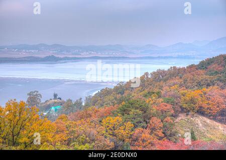 Corea del Nord visto da ODU Mt. Osservatorio dell'unificazione, Repubblica di Corea Foto Stock