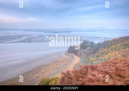 Corea del Nord visto da ODU Mt. Osservatorio dell'unificazione, Repubblica di Corea Foto Stock