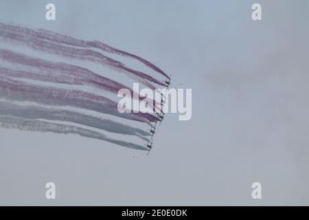 Vista di Airshow sulla Giornata Nazionale del Qatar 2020 a Doha, Qatar Foto Stock