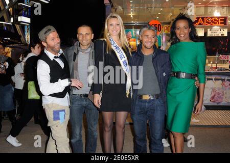 Anthony Kaplan l'immagine sputante di Christophe Mae, Farid Khider, Vincent McDoom, Miss Prestige National 2012, Christelle Roca partecipa al giorno di apertura dell'annuale Foire du Trone a beneficio di 'Enfants de la terre' tenutosi a Parigi, Francia, il 2012 aprile. Foto di Alban Wyters/ABACAPRESS.COM Foto Stock