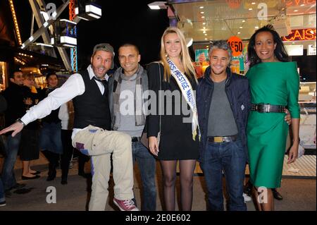 Anthony Kaplan l'immagine sputante di Christophe Mae, Farid Khider, Vincent McDoom, Miss Prestige National 2012, Christelle Roca partecipa al giorno di apertura dell'annuale Foire du Trone a beneficio di 'Enfants de la terre' tenutosi a Parigi, Francia, il 2012 aprile. Foto di Alban Wyters/ABACAPRESS.COM Foto Stock