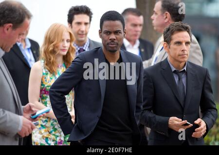 David Schwimmer, ben Stiller, Jessica Chastain, Chris Rock in posa alla fotocellula Madagascar 3 tenutasi al Palais Des Festivals nell'ambito del sessantacinquesimo Festival Internazionale del Cinema di Cannes, in Francia, il 19 maggio 2012. Foto di Frederic Nebinger/ABACAPRESS.COM Foto Stock