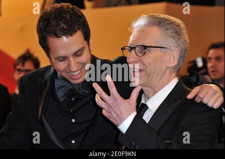 Il regista Brandon Cronenberg e David Cronenberg (padre e figlio) si esibiscono durante la prima di "gli zaffiri" al sessantacinquesimo festival cinematografico di Cannes, a Cannes, nel sud della Francia, il 19 maggio 2012. Foto di Aurore Marechal/ABACAPRESS.COM Foto Stock