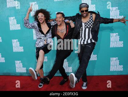 Red Foo, Sky Blu e Goonrock di LMFAO partecipano ai MTV Movie Awards 2012 che si sono tenuti presso il Gibson Theatre di Universal City, Los Angeles, CA, USA il 3 giugno 2012. Foto di Lionel Hahn/ABACAPRESS.COM Foto Stock