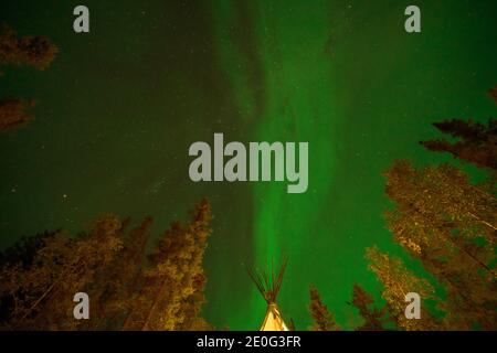 Yellowknife, Canada-30 agosto 2019: Aurora borealis o Northern light a Yellowknife, Canada Foto Stock