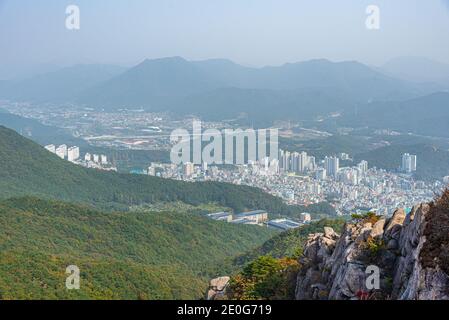 Veduta aerea dell'Università degli Studi Esteri di Busan, repubblica di Corea Foto Stock