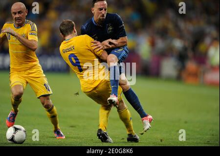 Francia Franck Ribery durante la partita di calcio Euro 2012 Group D, Francia contro Ucraina nello stadio Donbass Arena di Donetsk, Ucraina, il 15 giugno 2012. La Francia ha vinto 2-0. Foto di Henri Szwarc/ABACAPRESS.COM Foto Stock
