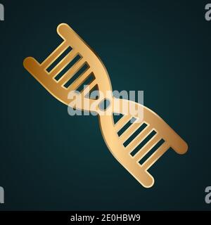 Logo vettore icona molecola DNA. Sfumatura oro metallo con sfondo scuro Illustrazione Vettoriale