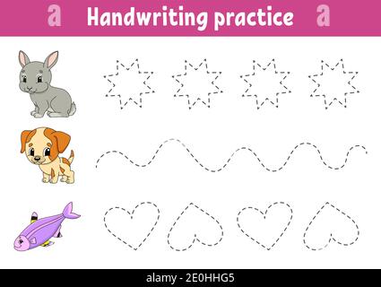 Calligrafia pactice. Foglio di lavoro per lo sviluppo dell'istruzione. Pagina attività. Gioco a colori per bambini. Illustrazione vettoriale isolata. Personaggio cartoon. Illustrazione Vettoriale