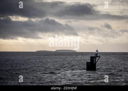 Le isole di Holm ripido e Flat Holms, canale di Bristol Foto Stock